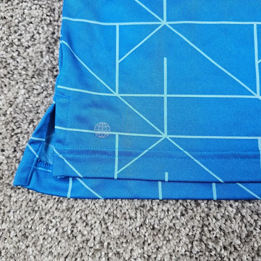 Adidas Golf Polo Shirt Mens Large Blue Geometric Abstract Stretch Athleisure
